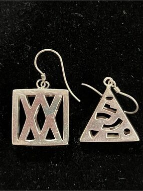 Sterling Silver Geometric Drop Earrings - Silver